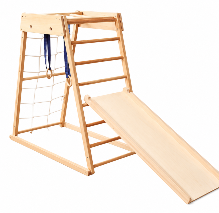 deluxe wooden play climbing frame with slide swing and platform