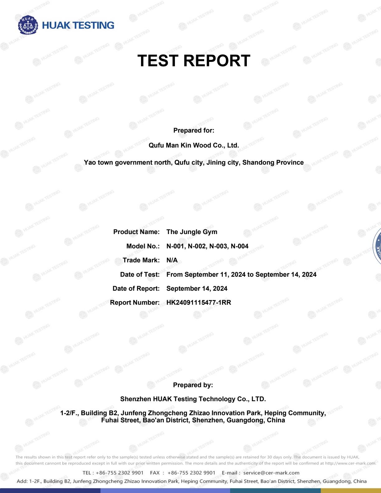 EN71 test report for wooden jungle gym climbing frame