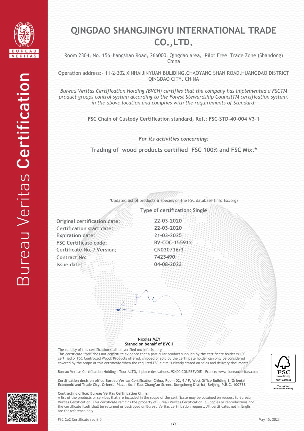 FSC certificate for CiciWood wooden products