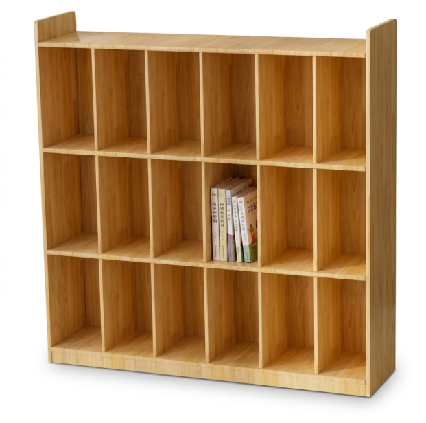 Pine Wood Kids 15-Compartment Backpack Storage Cabinet