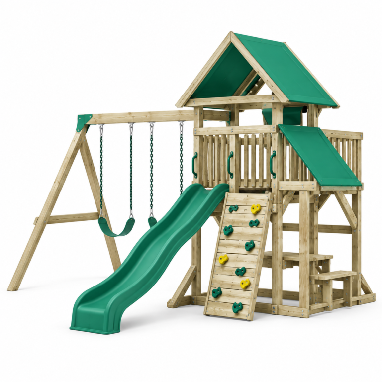 Wooden Playground Set with Green Roof
