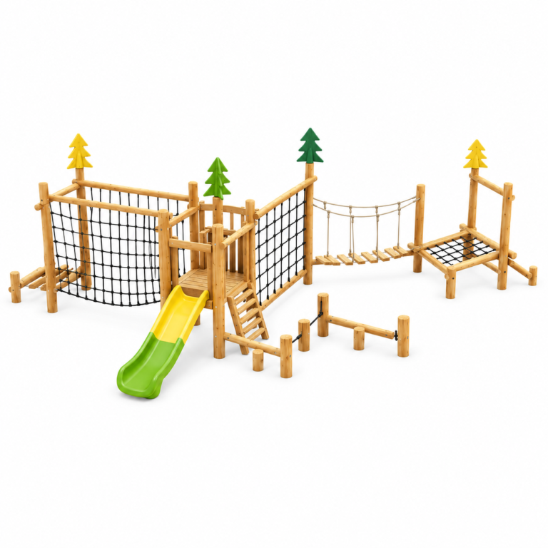 Wooden Climbing and Slide Playground Set