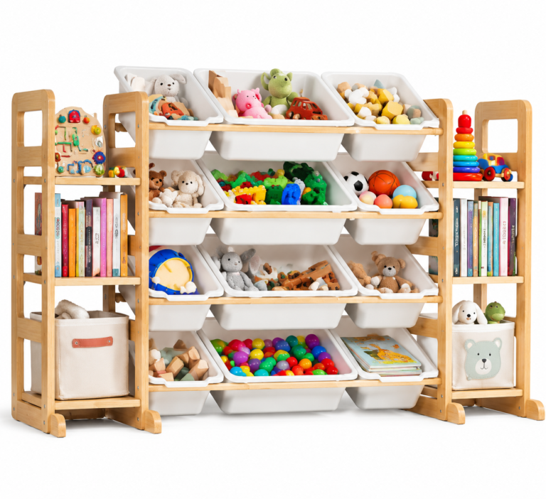 Kids Wooden Multi-Tier Toy Storage Organizer