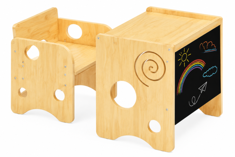 Wooden Toddler Weaning Table and Chair Set with Chalkboard