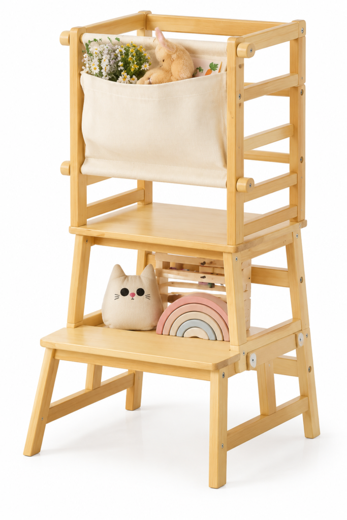 Wooden Toddler Step Stool with Storage