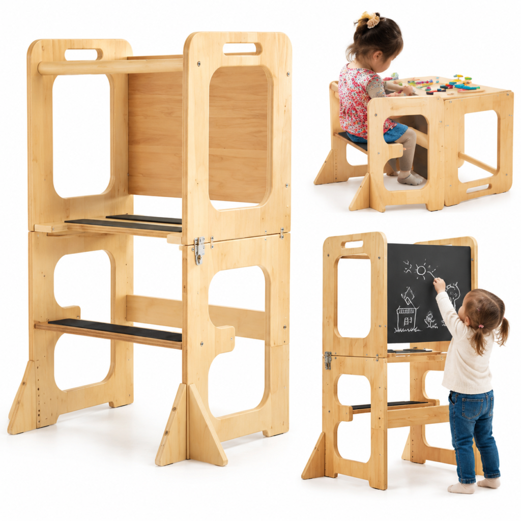 Multifunctional Adjustable Wooden Learning Tower— 2026 wooden product catalog