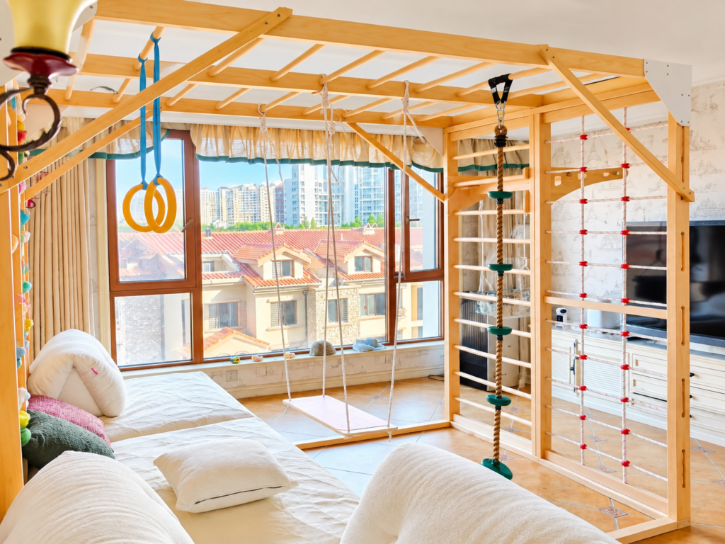 Fully Equipped Indoor Wooden Climbing Frame